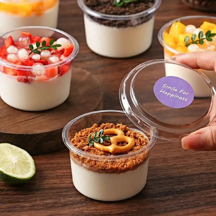 50/100PCS 250ML Disposable Plastic Pudding Cups Wiht Lids Ice Cream Double Skin Milk Disposable Cups Party Packing Dessert Cups