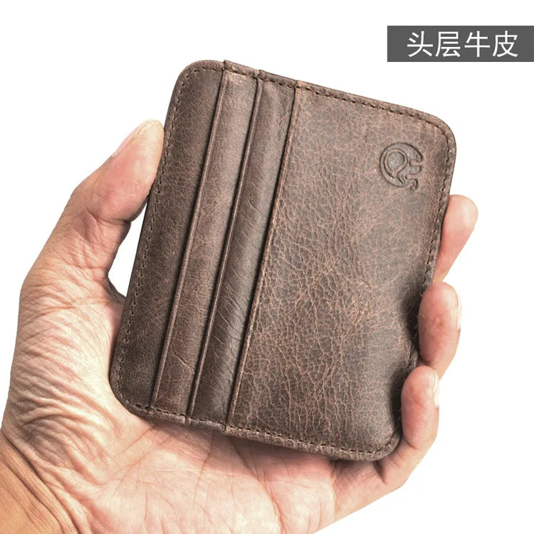 New Thin Genuine Leather Mini Wallet Slim Bank Credit Card Holder Men's Business Small ID Case for Man Purse 6 Slots Cardholder