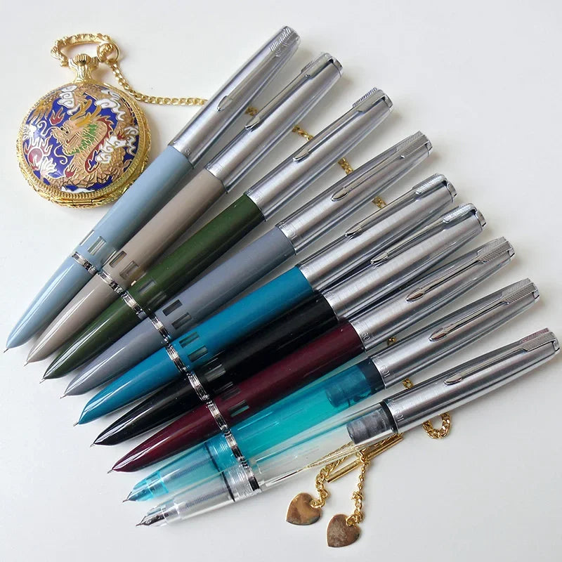 NEW Wingsung 601 Press Piston Fountain Pen Iridium EF/F Nib Steel Cap Vacumatic Resin Ink Pen School Stationery Office Supplies