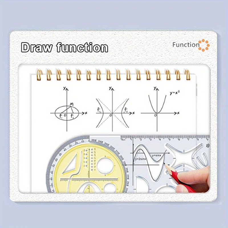 For School Multifunctional Primary School Activity Drawing Geometric Ruler Triangle Ruler Compass Protractor Set Measuring Tool