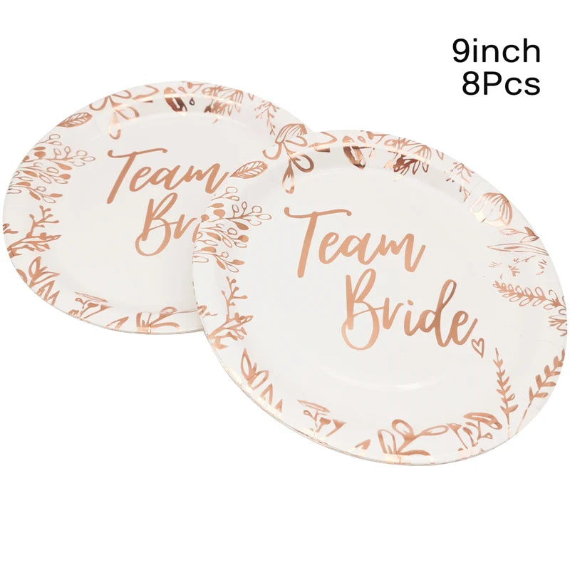 1Bag Team Bride Disposable Tableware Paper Plates Cup Wedding Bridal Shower Hen Night Bachelorette Engagement Party Decoration