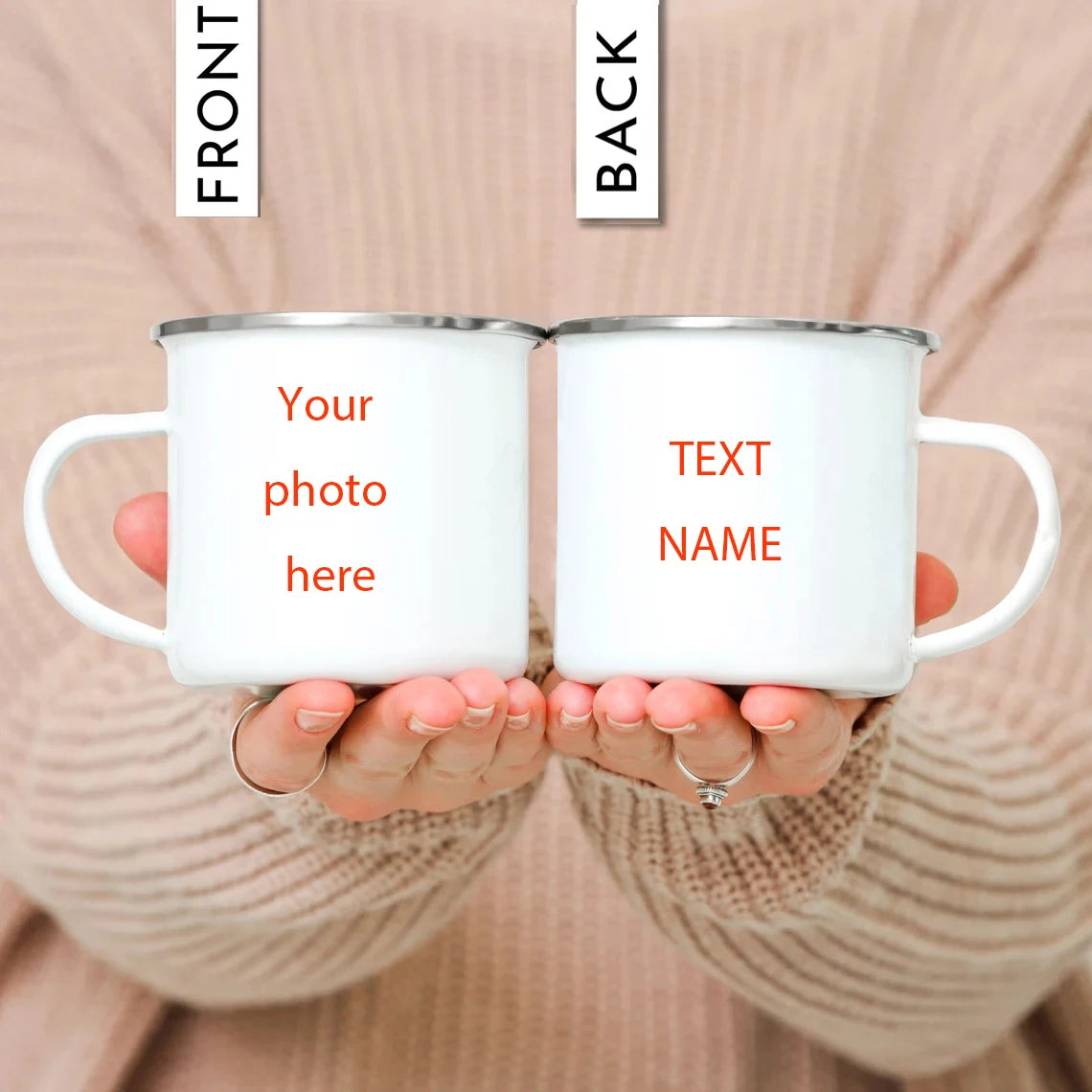 Customized Enamel Mug Print with LOGO Photo and Text, Office Water Cups, Personalize Name, Breakfast Milk Tea Coffee Cup, 350ml