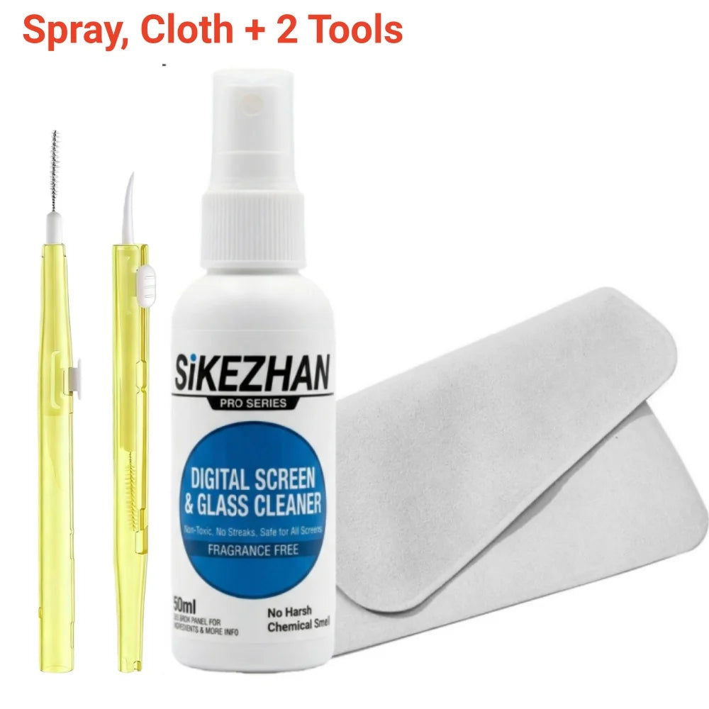 Ultimate Electronics Cleaning Kit: 50ml Screen Cleaner Spray Microfiber Cloth & Port Brushes for Phones, AirPods, Charging Ports