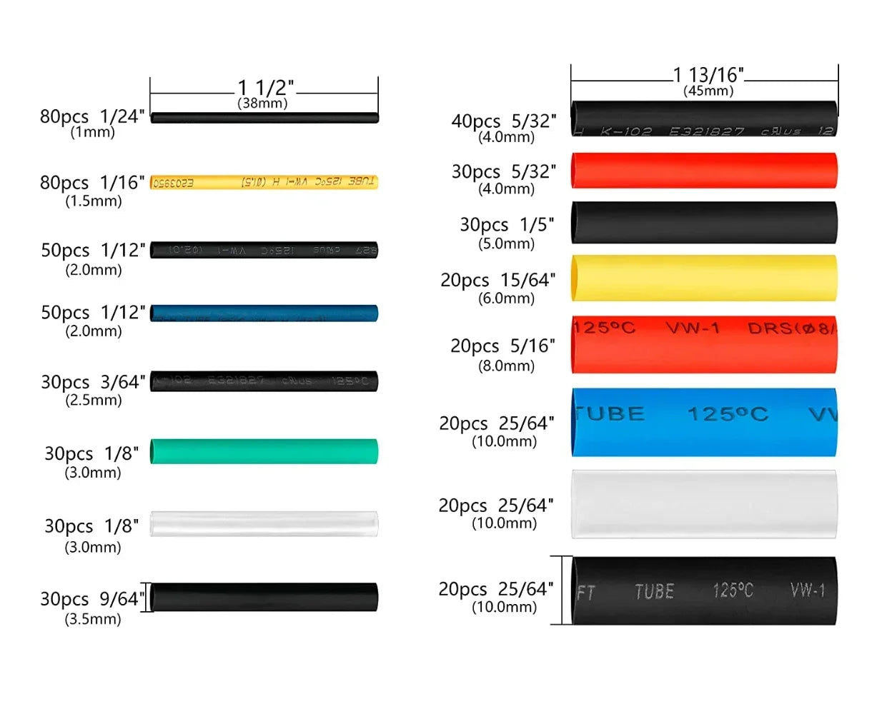 580/328/127PCS Heat Shrink Tubing Wrapping Kit 2:1 Shrinkable Wire Shrinking Wrap Tubing Wire Connect Cover Protection Sleeving