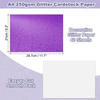 40Sheets A4 Glitter Cardstock Glitter Paper Card Stock Shiny Scrapbook 250gsm Sparkly Paper Large Shimmer for Scrapbook DIY Art