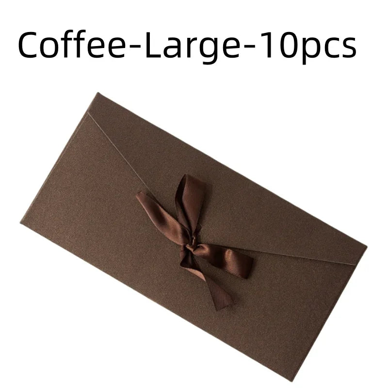 10 Pcs/set Envelope Pearlescent Paper Bow Thicken Ribbon Retro Creative Color Stationery Wedding Invited Gift High Quality