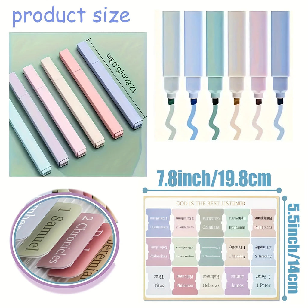 75 Bible Tabs With 6 No Bleed Highlighters,Morandi Theme, Bible Indexing Tabs,Bible Book Tabs,Bible Labels Tabs+Pens