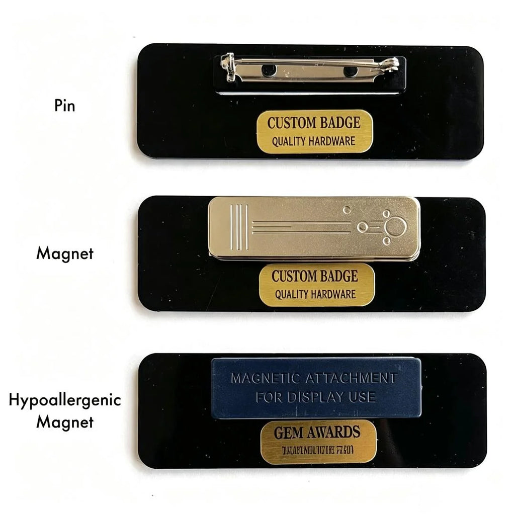 Custom Metal Name Badge Brushed Gold Silver Rectangular Staff Nameplate Free Design Personalized Employee Work Badge No MOQ