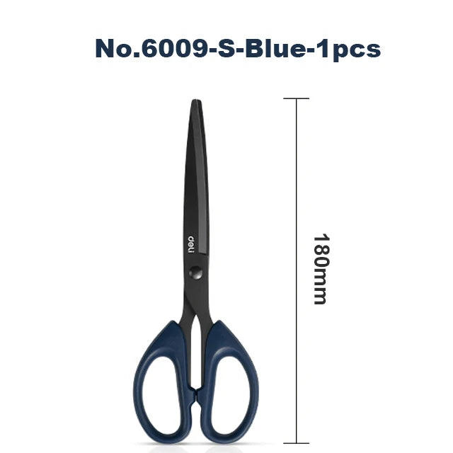 1/2pcs Deli Black Blade Scissors Stationery 180mm 7 Inch Stainless Steel Anti-Rust Sharp Office Home School Craft Cutting Tool