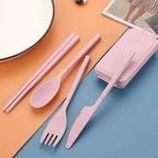 4Pcs Removable And Reusable Dinnerware Sets Spoon Knife Fork Chopsticks Organizer Case Tableware With Storage Box Letter Pattern