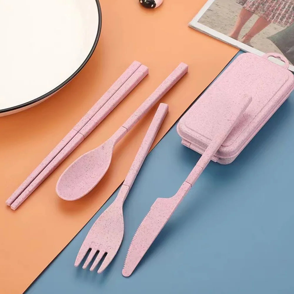 4Pcs Removable And Reusable Dinnerware Sets Spoon Knife Fork Chopsticks Organizer Case Tableware With Storage Box Letter Pattern