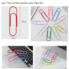 10pcs 10cm Colorful Paper Clips Notebook Memo Pad Filing Bookmark Binder Metal Paper Clips Student Office School Index Bookmark