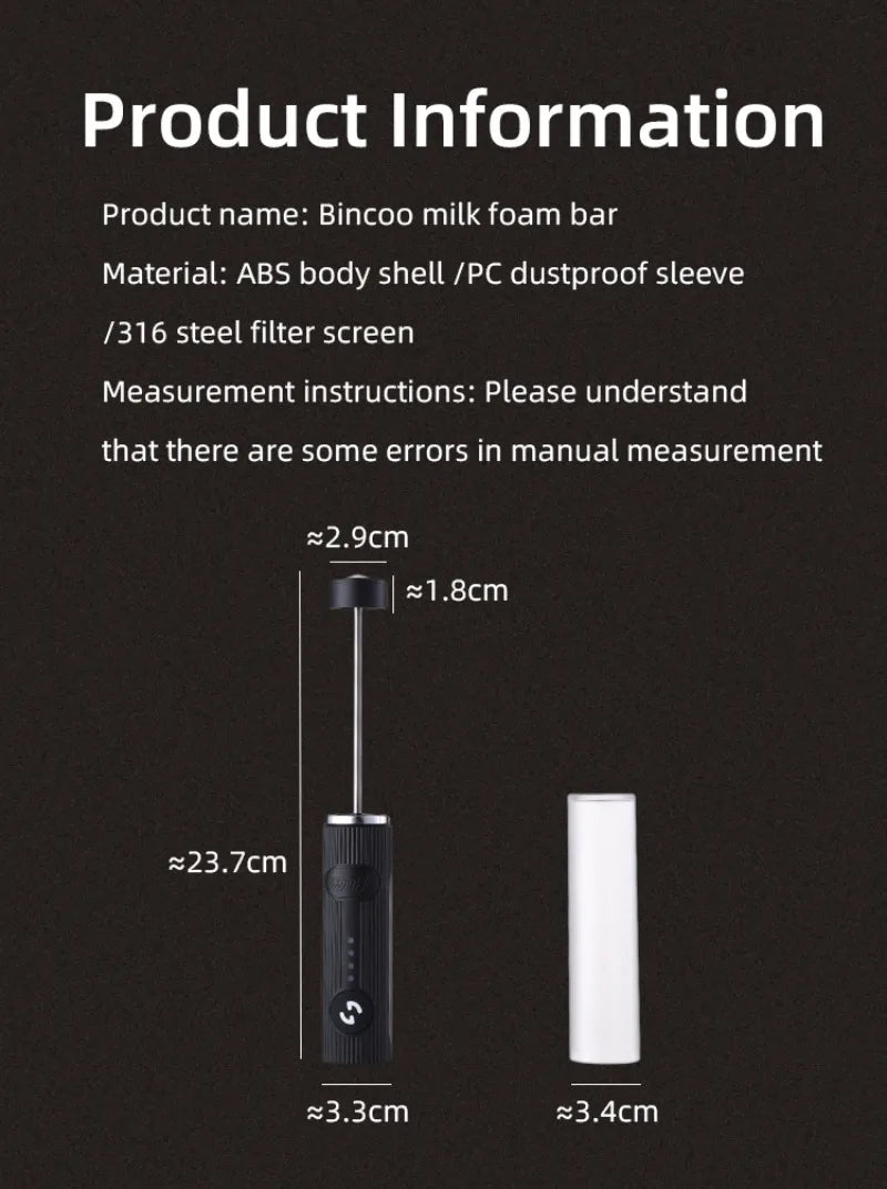 New Bincoo Coffee Frother Rechargeable Milk Foamer Handheld Espresso Tool Coffee Milk Electric Handle Blender Egg Beater