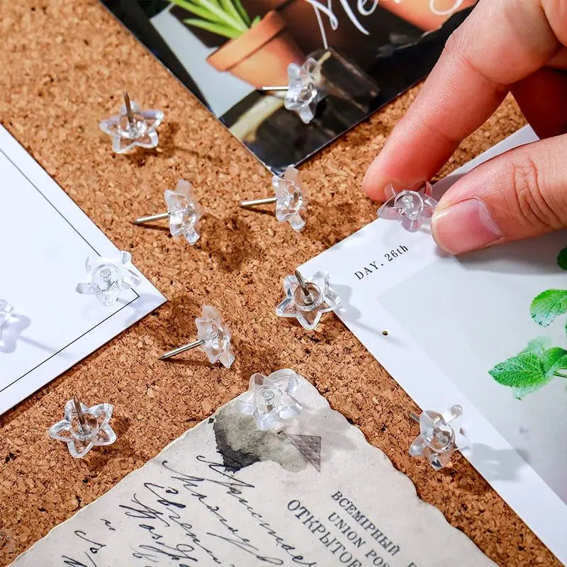 50/100Pcs Plastic Transparent Pentagram Tacks Push Pins Assorted Making Thumb Tacks Cork Board Office School Stationery Supplies