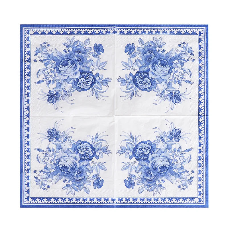 Disposable Blue Flower Porcelain Printed Napkins Birthday Wedding Tea Party Restaurant Party Decoration Tissue