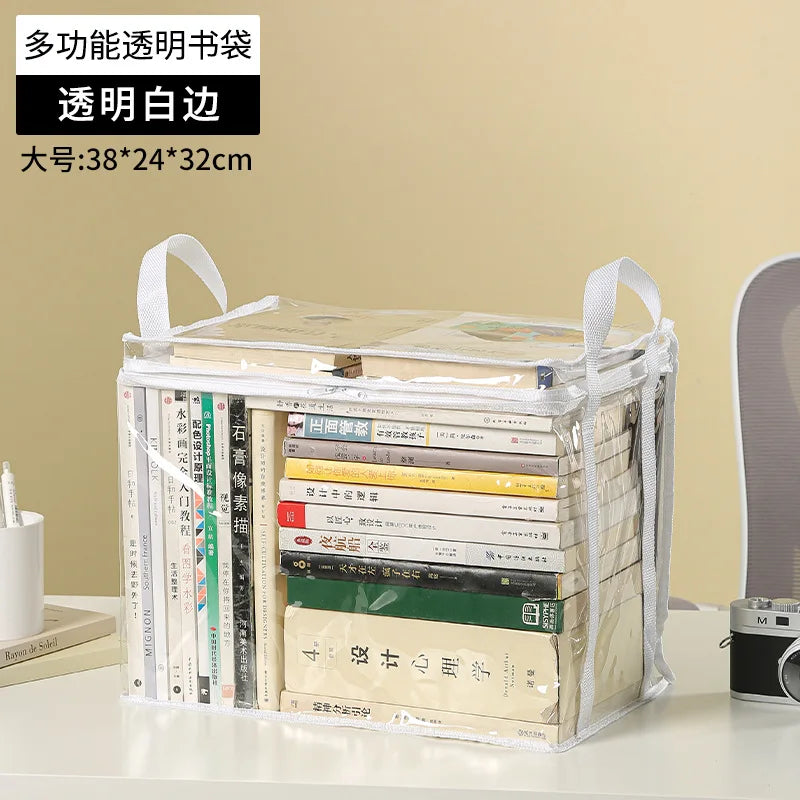 Foldable book box student dormitory classroom book organizer transparent waterproof household book organizing storage box