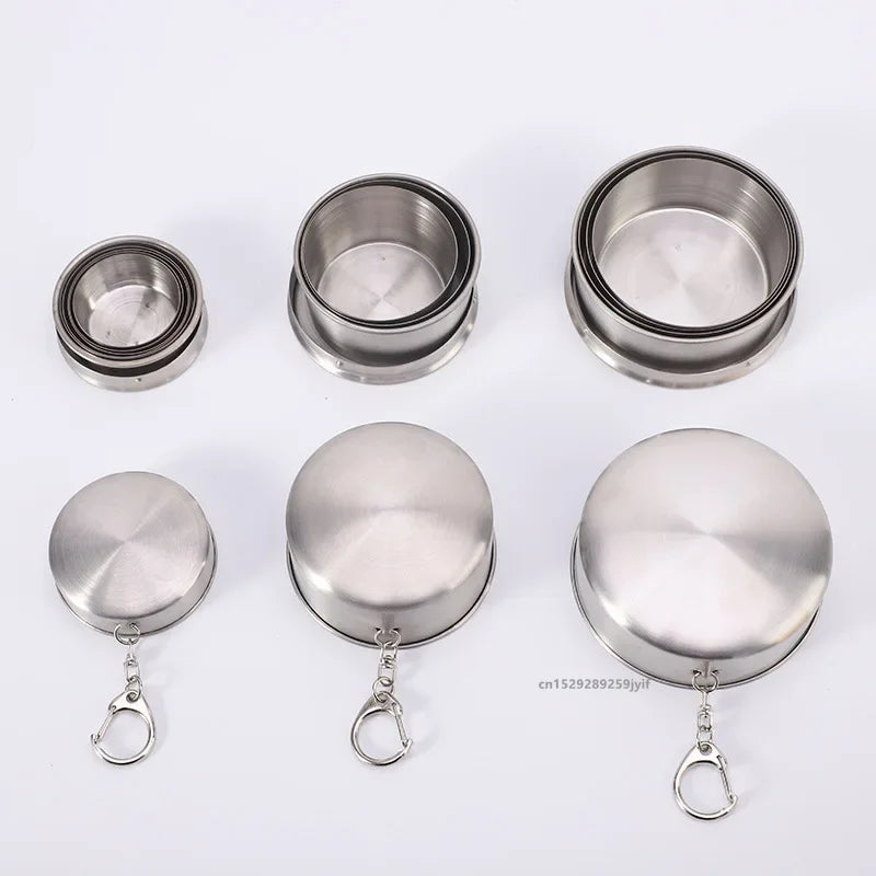 1pcs 75ml/150ml/250ml Stainless Steel Retractable Cups Outdoor Camping Travel Cup Portable Telescopic Cups Mini Folding Cup