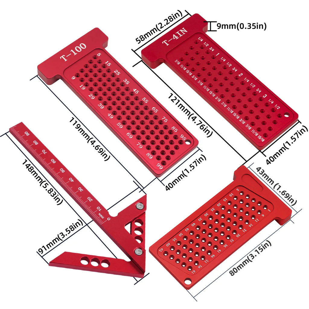 2pcs Center Finder and T-Square Hole Scribe Ruler Kit, Carpenter Center Measuring Tool, Metric & Inch Woodworking Projects Tool