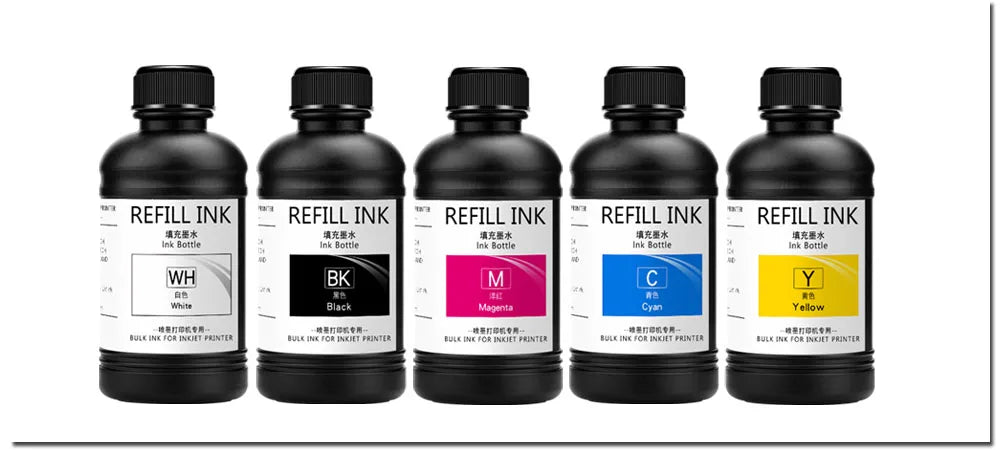 250ML Bottle LED UV Ink For Epson L800 L805 L1800 R290 R330 1390 1400 1410 UV Printer Ink UV Varnish Gloss Ink Hard INK Soft
