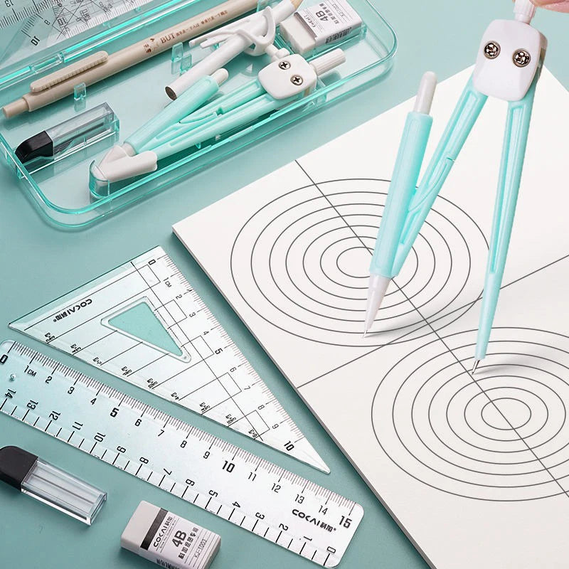 Compasses and Rulers 9-piece Set Kawaii Triangle Ruler Ruler Student Set Ruler Multi-functional Mathematical Drawing Compass Set