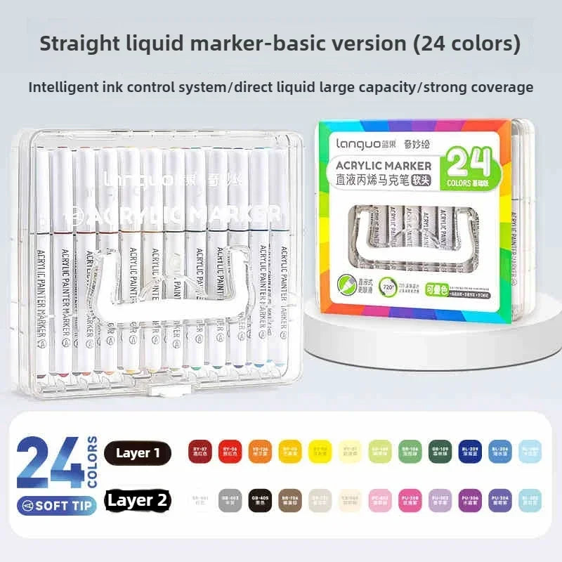 LANGUO 240/9 Colors Acrylic Color Markers Direct Liquid Paint Marker Pen DIY Drawing with Storage Box School Supplies Stationery