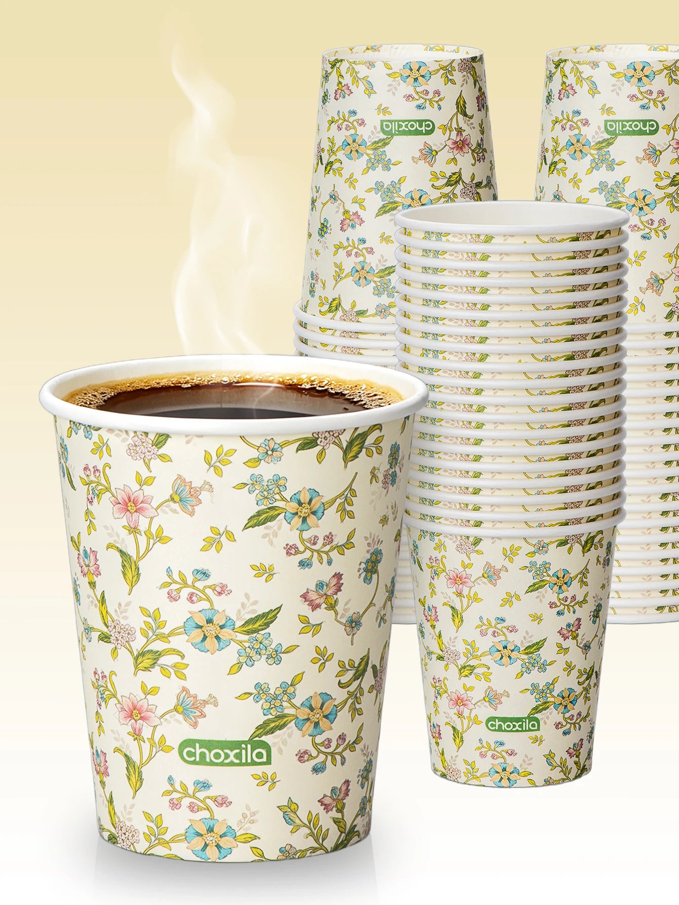 25/50/100pcs Vintage Floral Print Disposable Paper Cups, 9oz Cottagecore Wildflower Design, Hot/Cold Beverage Safe for Party, Pi