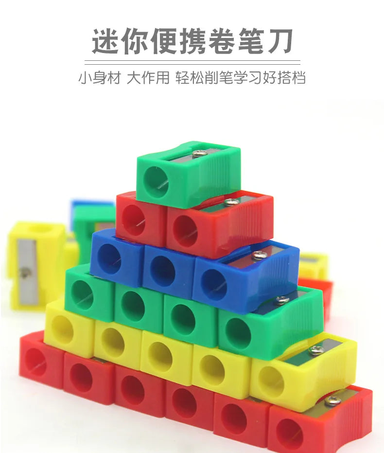 8pcs Mini Colored Single Hole Rectangular Plastic Pencil Sharpener for Elementary School Students, Manual Turning Pencil Sharpe