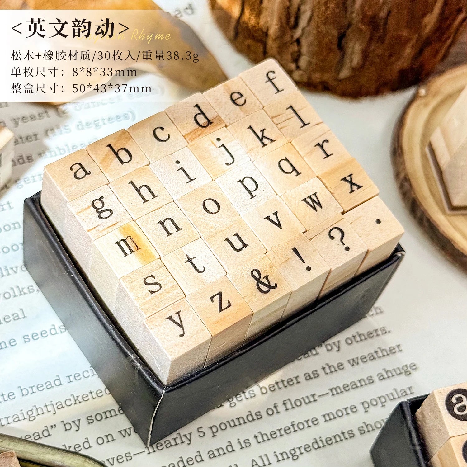 30 Pcs Symbols Retro  A-Z Letters English Digital Hand Notes Seal Typewriter Series Decorative Printing Materials Wood Stamp Set