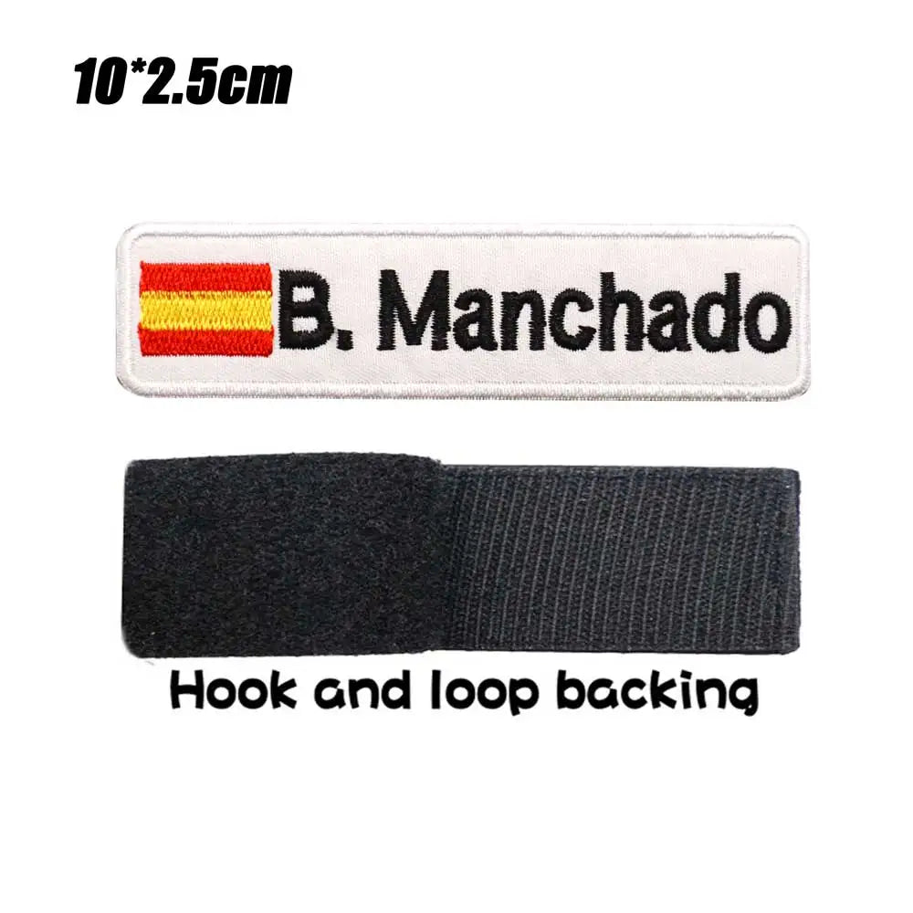 Custom Spain Name Tags Army Blood Number ID Embroidered Patches with Iron on Hook Backing