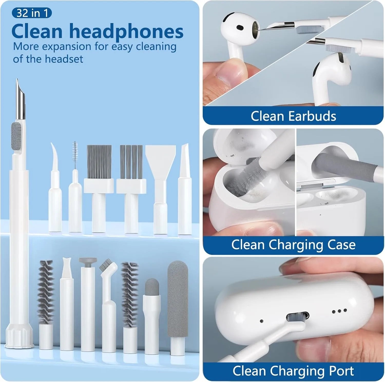 Professional 32-in-1 Electronics Cleaning Tools Set – for iPhone Port, AirPods Case, Bluetooth Earbuds, PC Keyboard, Laptop