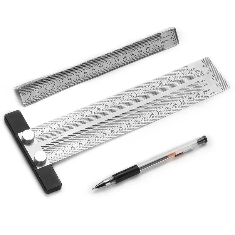 High-precision Scale Ruler T-type Hole Ruler Stainless Woodworking Scribing Mark Line Gauge Carpenter Measuring Tool