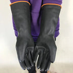 Acid and alkali resistant black lengthened anti-corrosion waterproof industrial latex thickened rubber gloves