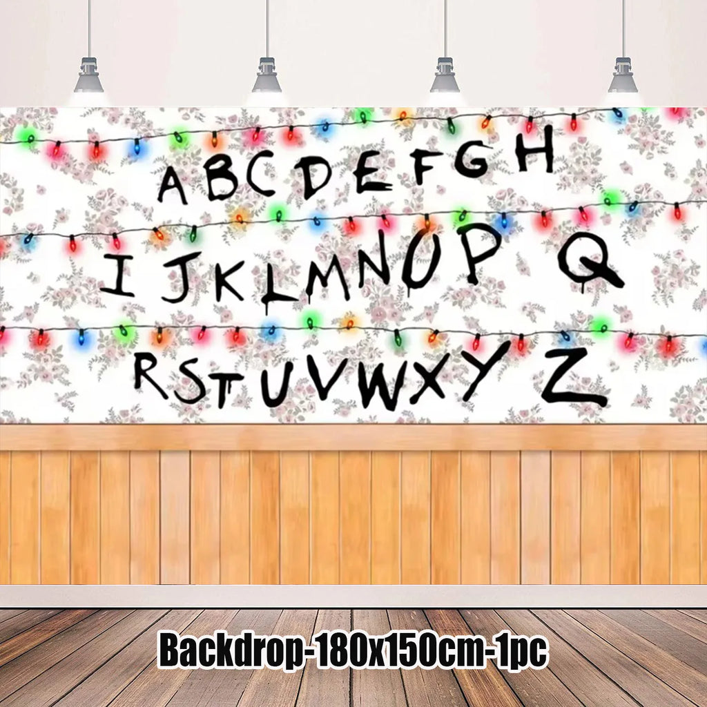 Stranger Theme Birthday Party Tableware Decoration American TV Paper Plate Napkin Banner Lights Alphabet Backdrops Kids Supplies