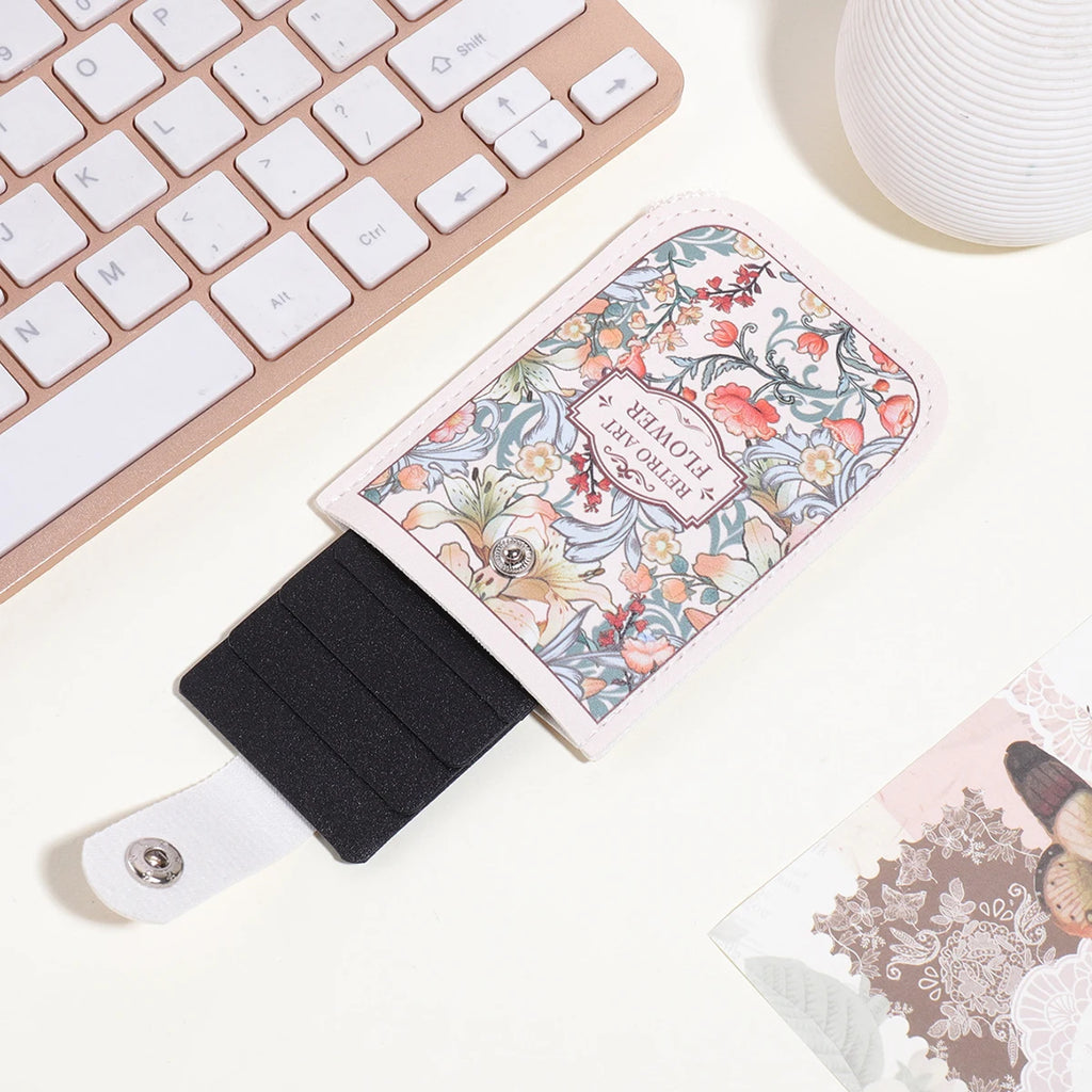 1PC Oil Painting Floral Pattern Card Holder,Pull-Out Multi-Card Slots,Suitable for ID Cards,Bank Cards, Business CardsStorage