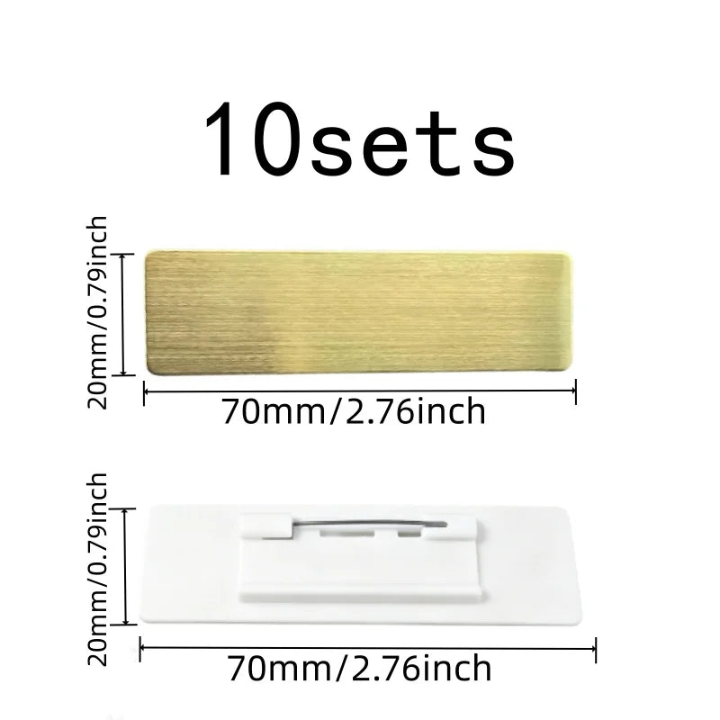 Name Tag Brooches 10 pcs, Smooth Writable Area, Metal Pin Backing, for Event Staff Badges, Multipurpose