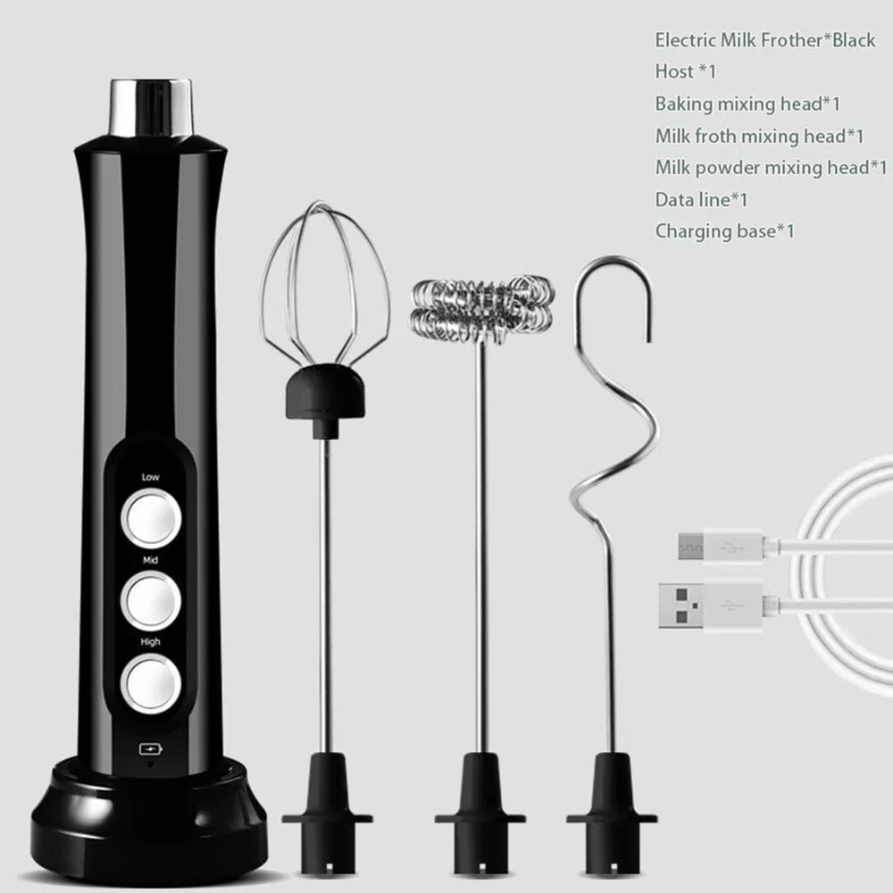 Handheld Electric Milk Frother USB Wireless Egg Beater Kitchen Mixer Coffee Whisk Blender Tool for Home Use