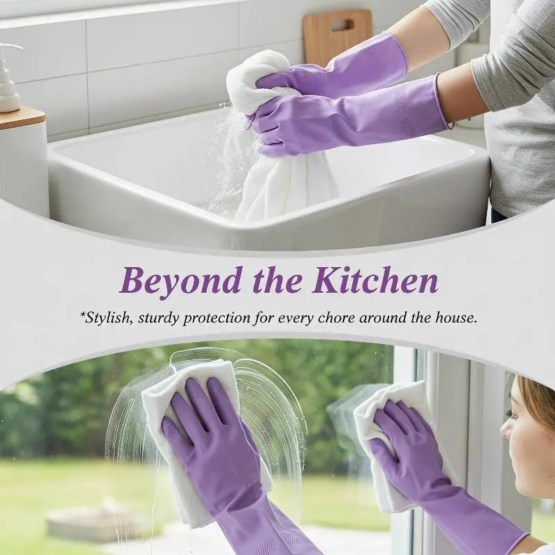 dailyWater Resistant Dish Washing Gloves 1 Pair Durable Latex Rubber Gloves Reusable for Kitchen Cleaning Laundry Gardening Use