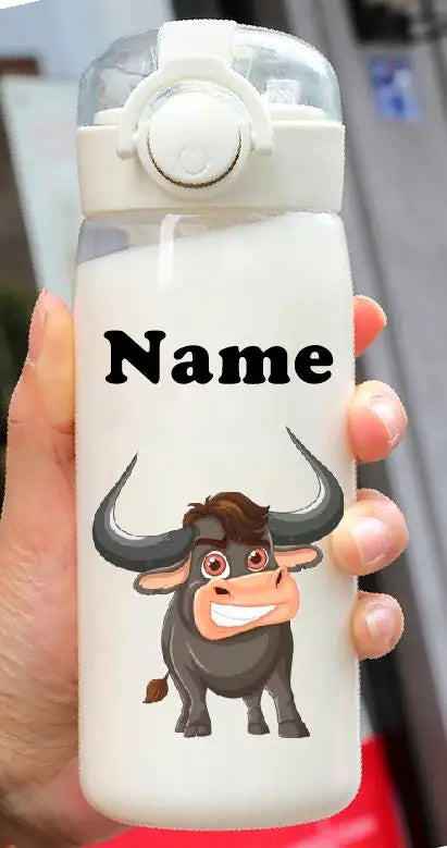 DIY 400MLSchool Bottle Plastic Customize Print Name Kid's Children Cup Straw Tube Ring Handle Easy Take Food Safety Material