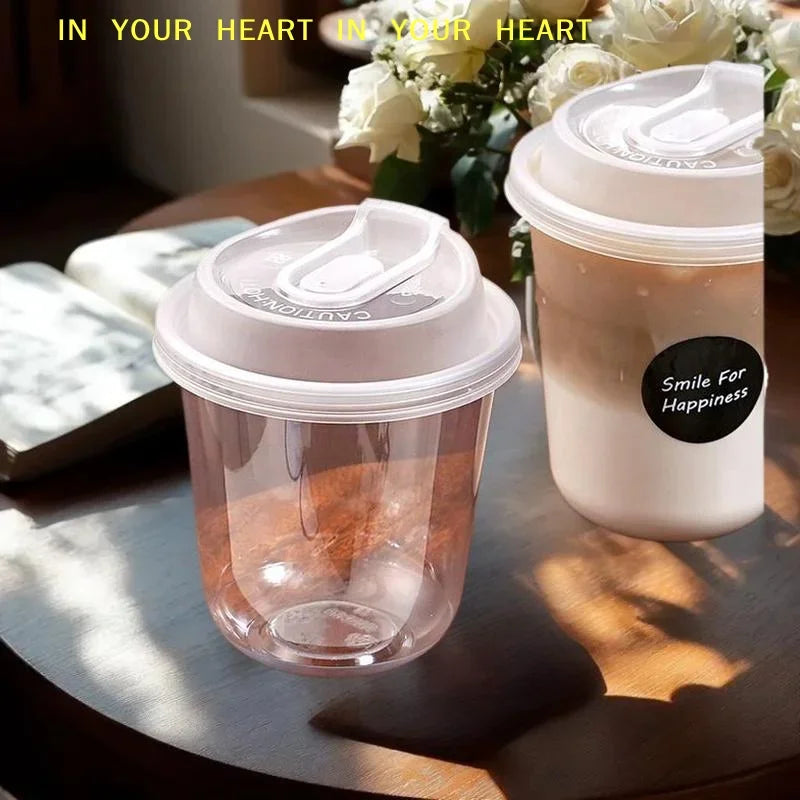 Disposable Iced Coffee Cups with Lids - Leakproof Clear Plastic Tumblers for Cold Drinks, Bubble Tea, Smoothies & Takeaway