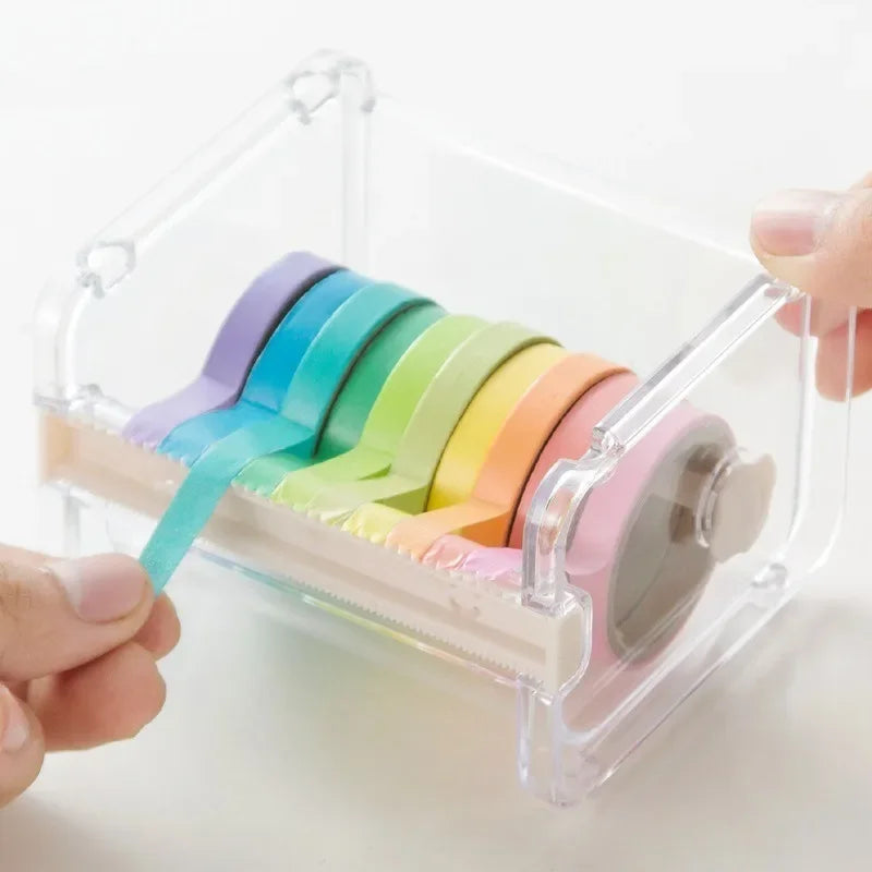 Stackable Tape Dispenser Transparent Design Tape Holder Creative Washi Tape Cutter Stationery School Supplies Office Supplies