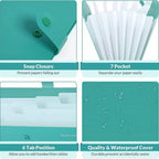 7-Pocket Expanding File Folder, Accordion Document Organizer | Professional Portable Paper Receipt Holder with Labels for Office Home Business, Letter/A4 Size Green