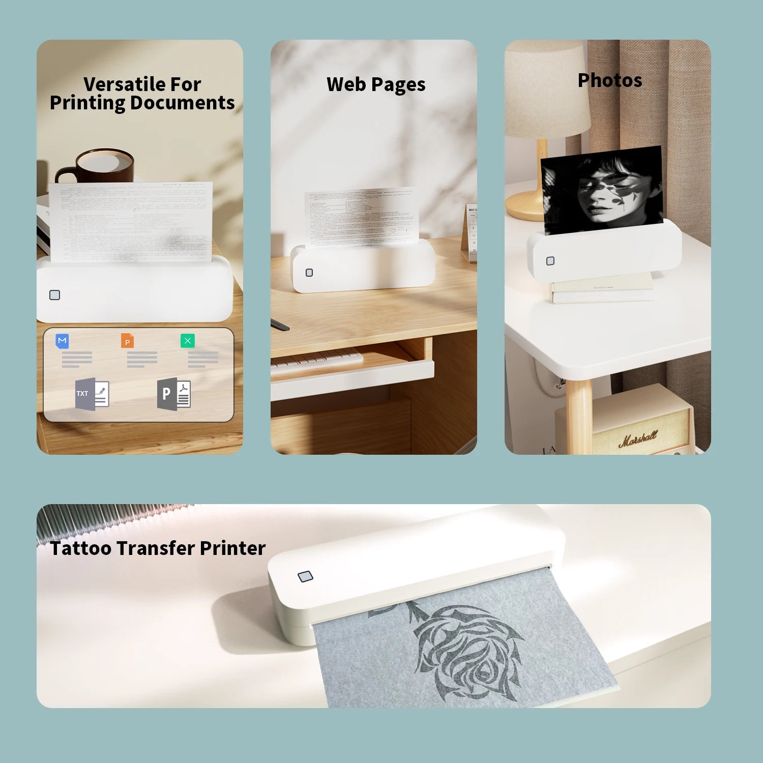 Marklife Thermal Inkless Printer A4&Tattoo Maker Mini Portable Bluetooth Wireless Used For School Office Small Business Machine