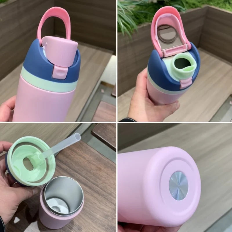 480/710ml Thermos Cup 304 Stainless Steel Straw/Direct Drinking Water Bottle One-touch Open Vacuum Mug for Outdoor,Car,Daily Use