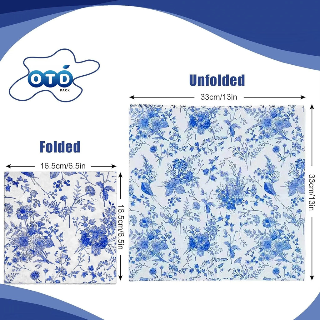 Disposable Blue Flower Porcelain Printed Napkins Birthday Wedding Tea Party Restaurant Party Decoration Tissue