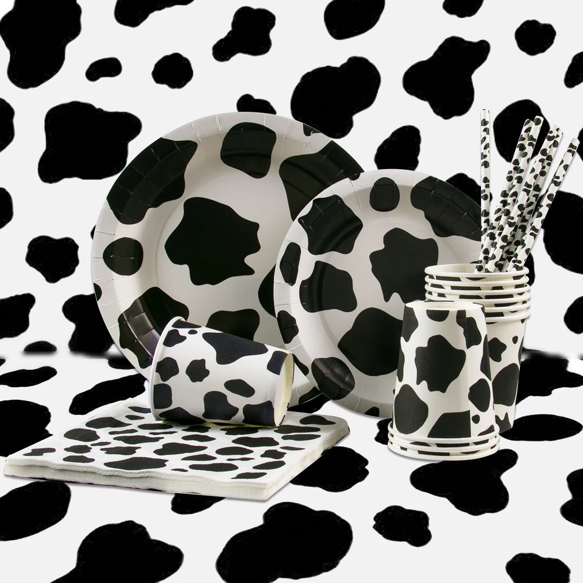 Cow Party Themed Disposable Tableware Set Paper Plates and Cow Napkins for Kids Cow Themed Birthday Party Decorations