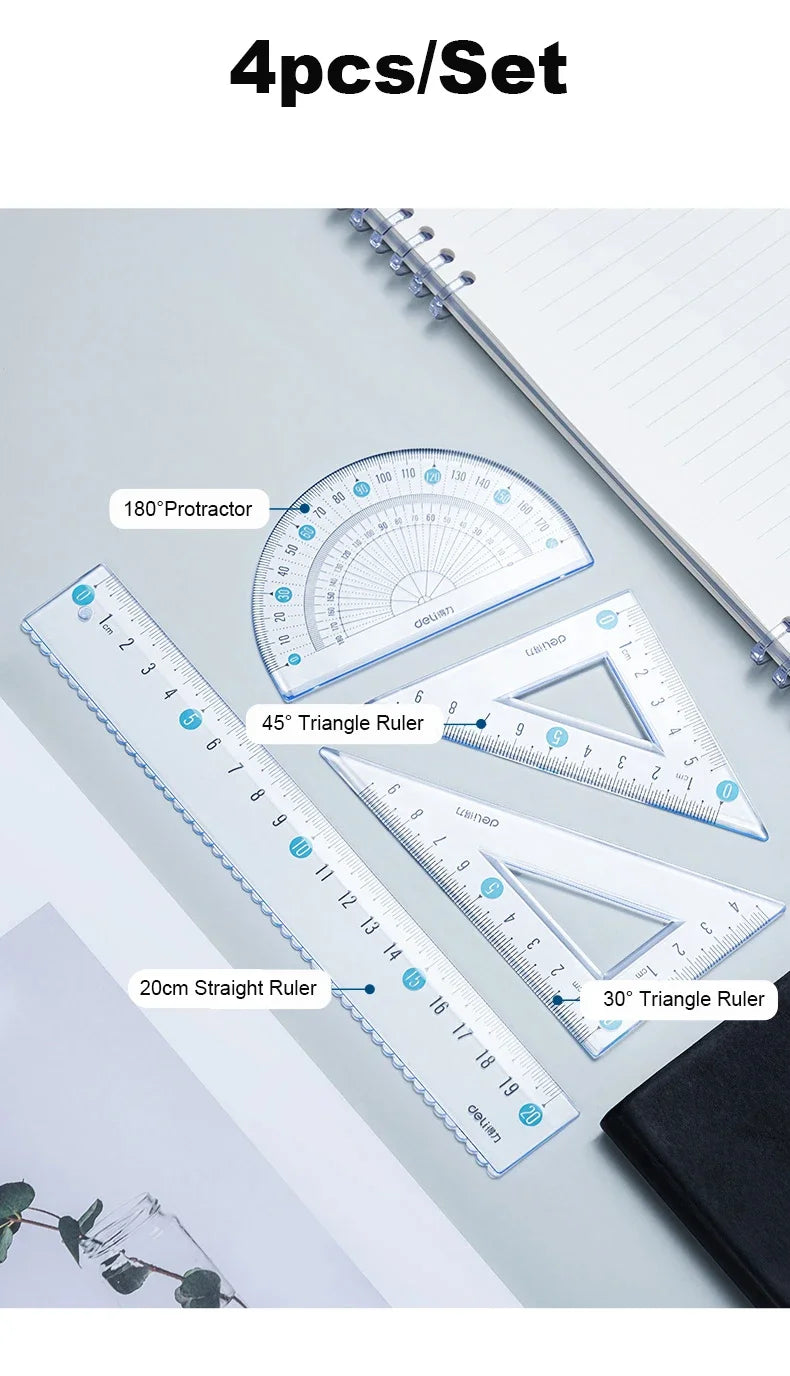 Deli Transparen Soft Ruler Set 4 in 1 Plastic Rulers for Student Drawing Mathematical Geometry School Stationery Curve Ruler
