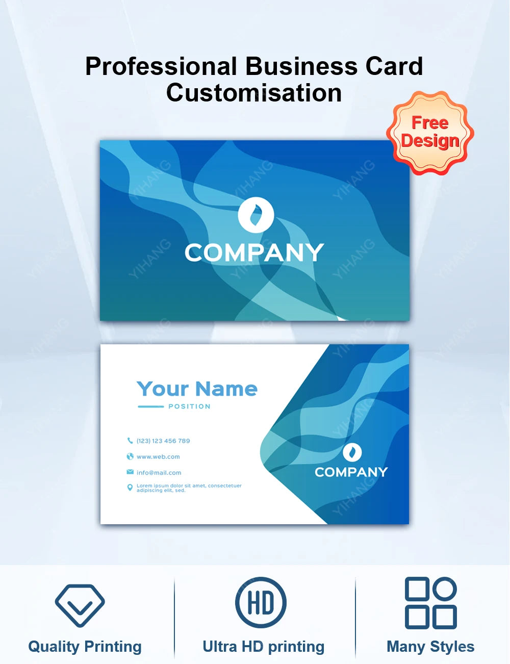 100PCS Custom Logo Color Double-Sided Small Business Card Thank You Card Gift Card 300gmg Paper 9x5.4cm