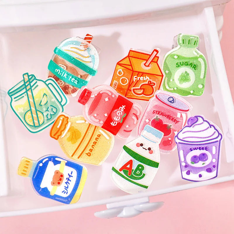 5pcs/lot Cartoon Beverage Bottle Clips Cute Acrylic Decorative Clips, Student Stationery Gifts, Test Paper Clips Ins Small Clips