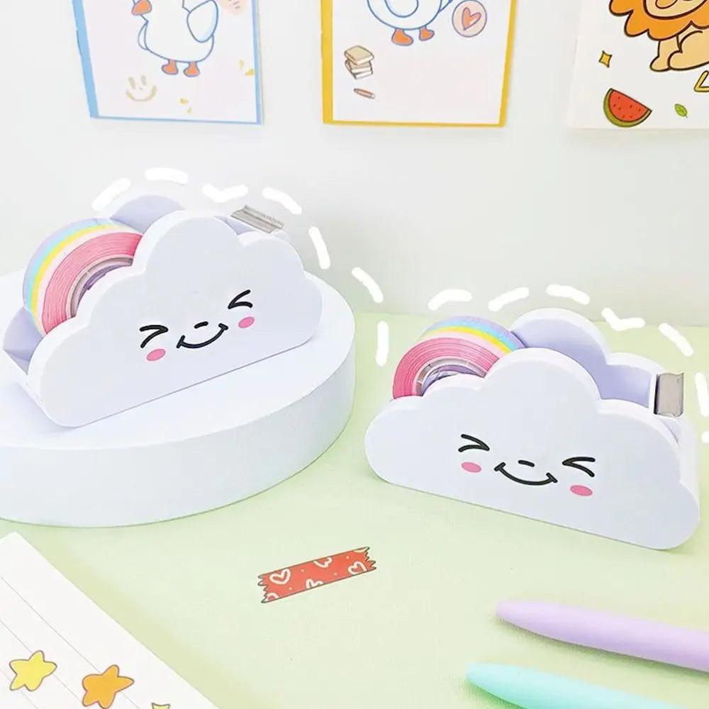 Cloud Shaped Tape Dispenser Rainbow Color Packing Tape Cutter Stationery Adhesive Machine Supplies Desktop Tape Holder Students