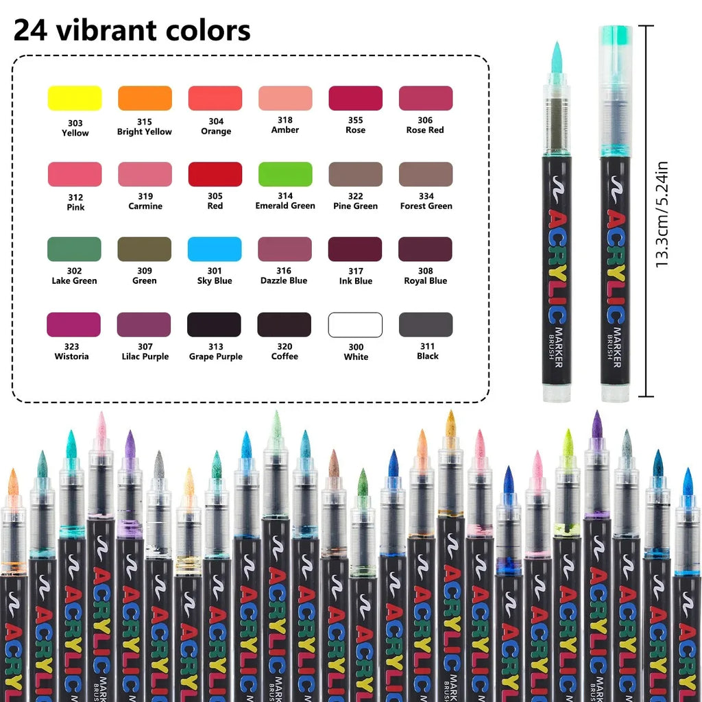 12-366 Colors Acrylic Marker Set Waterproof Acrylic Brush Marker Professional Acrylic Painting Marker DIY Art Supplies